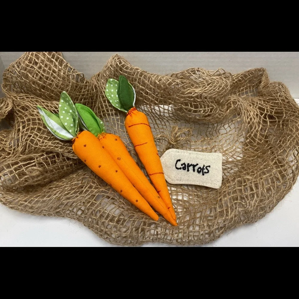 Carrot set of three hand crafted stuffed carrots  8x8.5 cottagecore decor